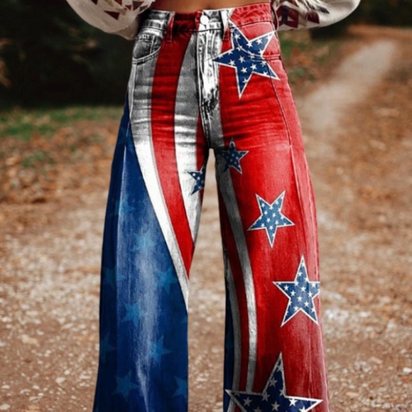 Rodeo Stars and Stripes Wide Leg Pants - Picture 1 of 3